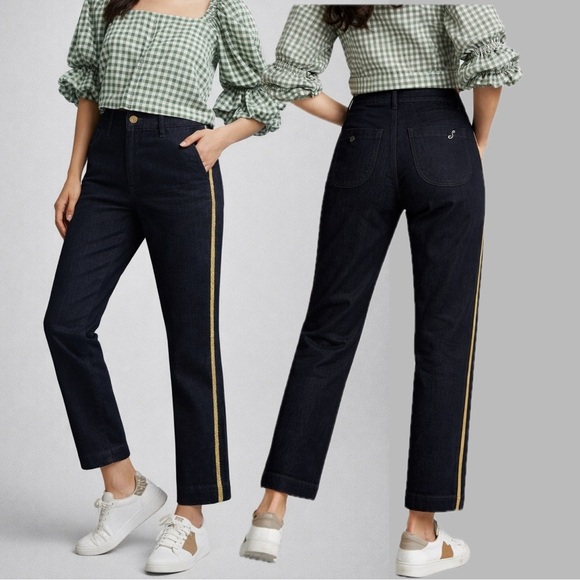 Seafarer Denim - Seafarer Anthropologie Dark Denim Jeans Gold Side Stripe Size 27 Made in Italy